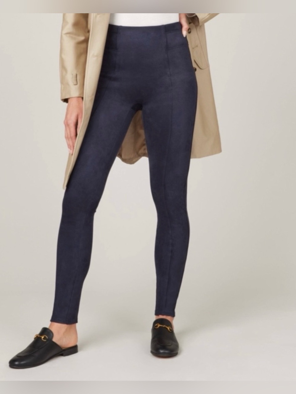 SPANX Navy Faux-Suede High-Rise Leggings